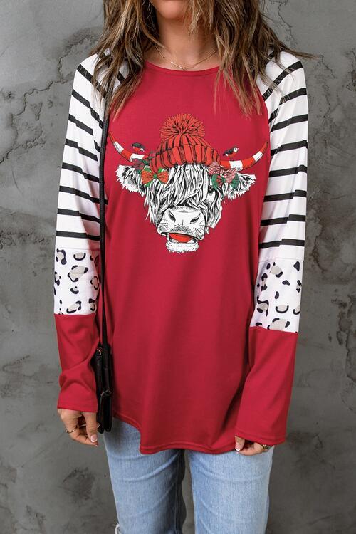 Bull Graphic Christmas Long Sleeve T Shirt-MXSTUDIO.COM