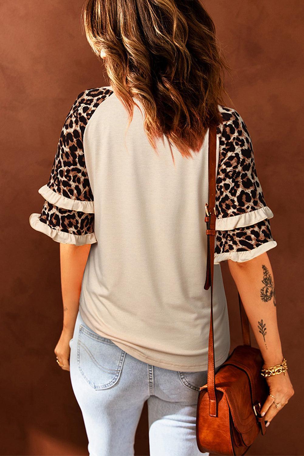 Bunny Half Sleeve Leopard Graphic Tee - MXSTUDIO.COM