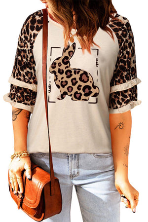 Bunny Half Sleeve Leopard Graphic Tee - MXSTUDIO.COM