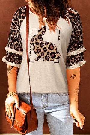 Bunny Half Sleeve Leopard Graphic Tee - MXSTUDIO.COM