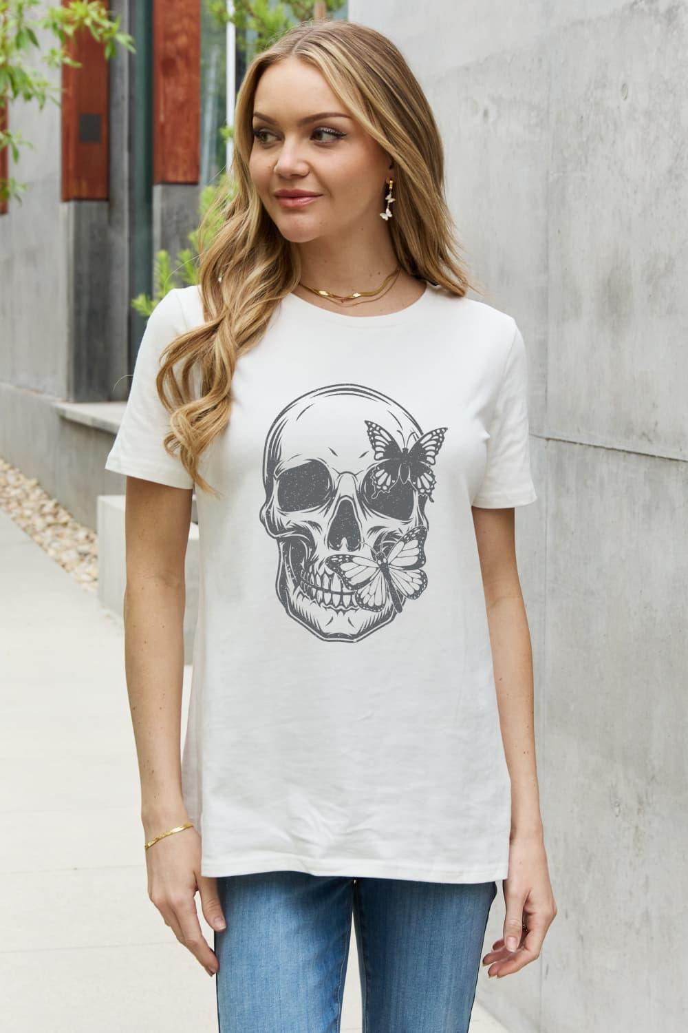 Butterfly Graphic Cotton Skull T Shirt - MXSTUDIO.COM