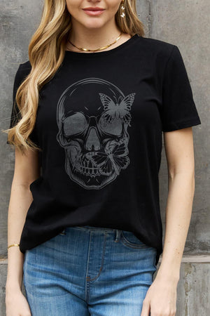 Butterfly Graphic Cotton Skull T Shirt - MXSTUDIO.COM