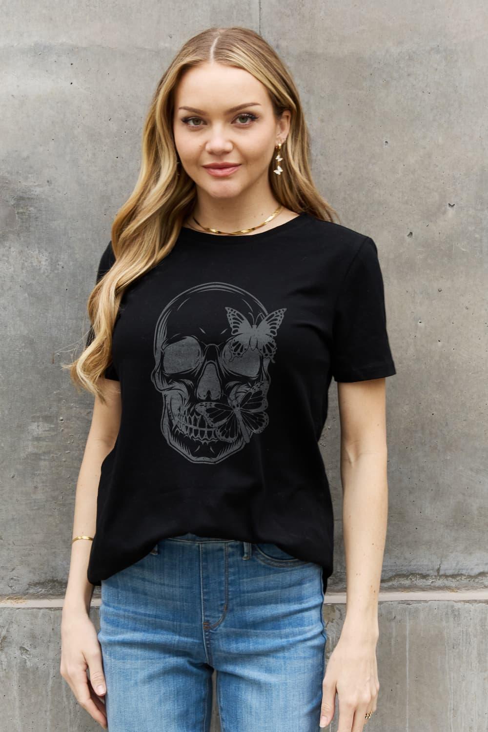 Butterfly Graphic Cotton Skull T Shirt - MXSTUDIO.COM