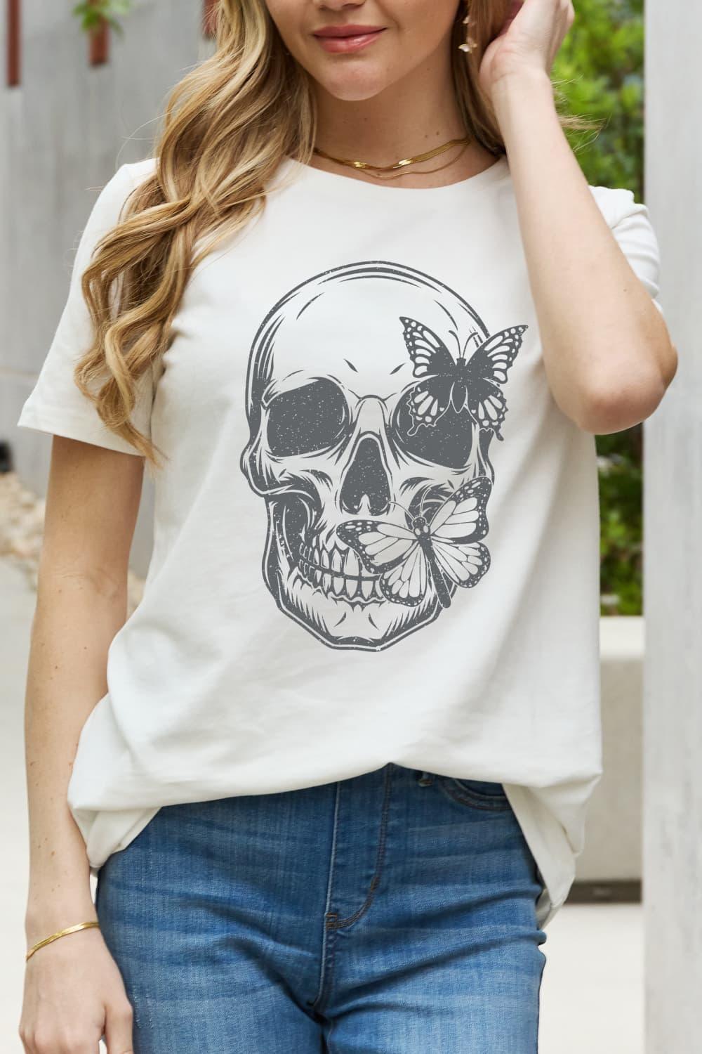 Butterfly Graphic Cotton Skull T Shirt - MXSTUDIO.COM