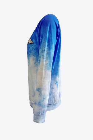 Butterfly Graphic Tie-Dye Sky Blue Sweatshirt - MXSTUDIO.COM