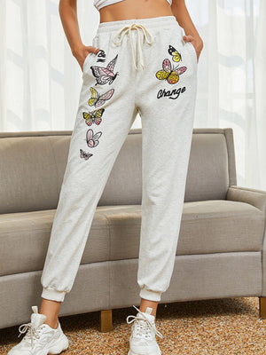 Butterfly Graphic White Jogger Pants - MXSTUDIO.COM