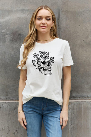 Butterfly Short Sleeve Skull Graphic Tee - MXSTUDIO.COM