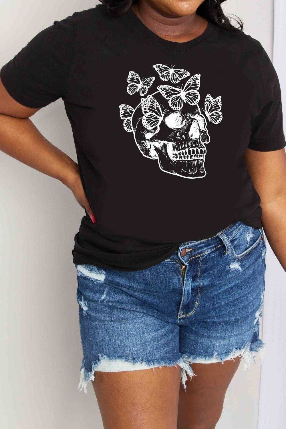 Butterfly Short Sleeve Skull Graphic Tee - MXSTUDIO.COM