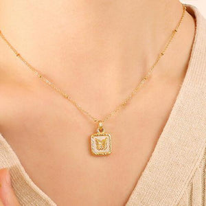 Butterfly Square Pendant 18K Gold-Plated Necklace-MXSTUDIO.COM