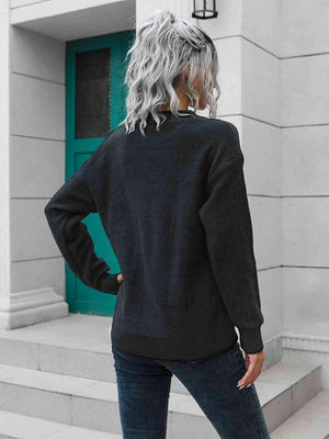 Button Detail Drop Shoulder Sweater - MXSTUDIO.COM