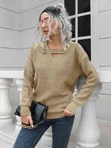 Button Detail Drop Shoulder Sweater - MXSTUDIO.COM