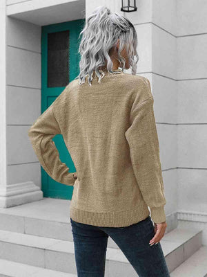 Button Detail Drop Shoulder Sweater - MXSTUDIO.COM