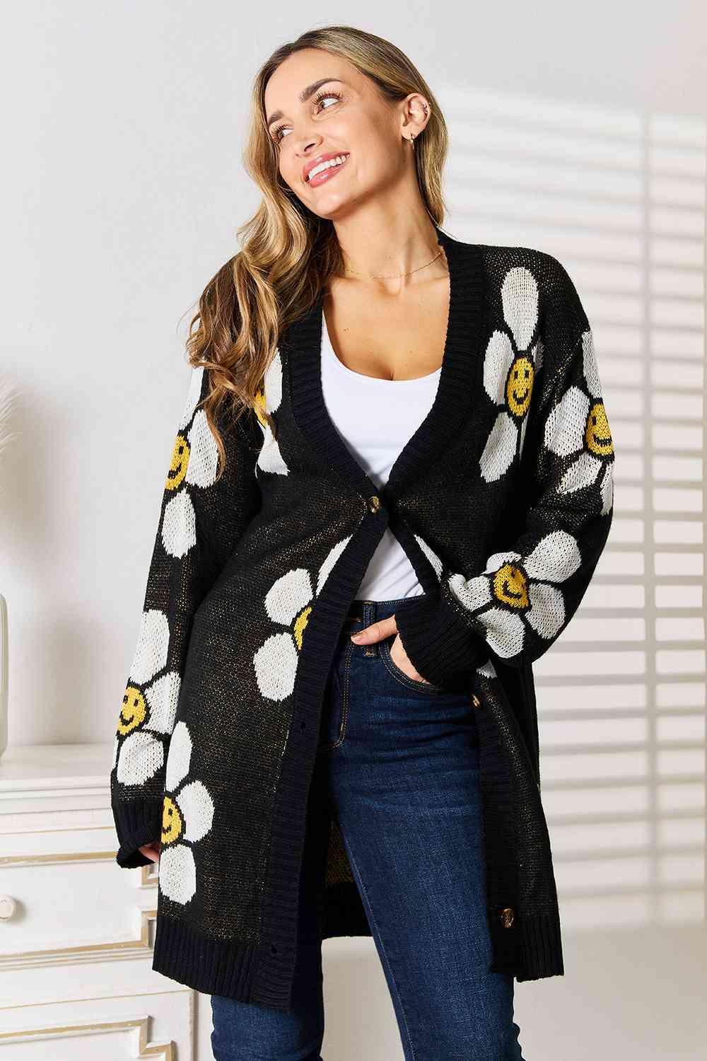 Button Down Longline Women's Floral Cardigan-MXSTUDIO.COM