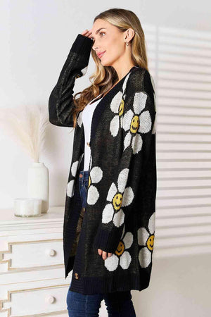 Button Down Longline Women's Floral Cardigan-MXSTUDIO.COM