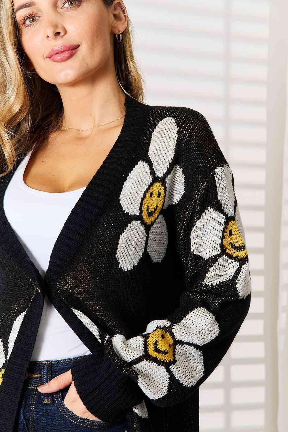 Button Down Longline Women's Floral Cardigan-MXSTUDIO.COM