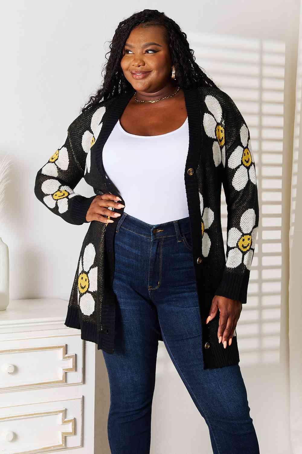 Button Down Longline Women's Floral Cardigan-MXSTUDIO.COM