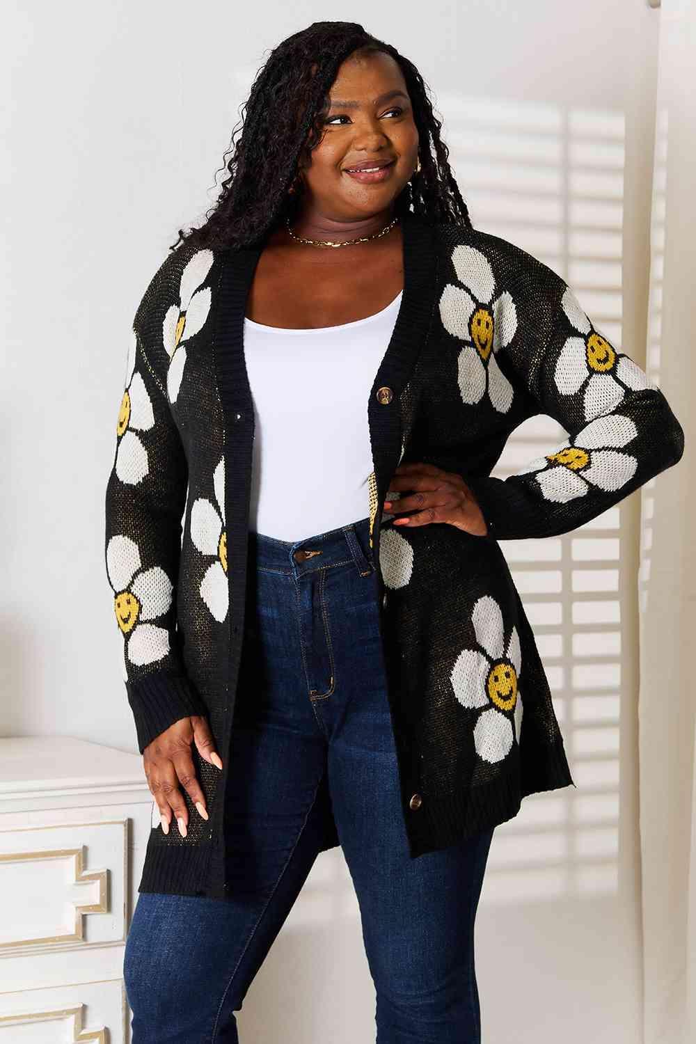 Button Down Longline Women's Floral Cardigan-MXSTUDIO.COM