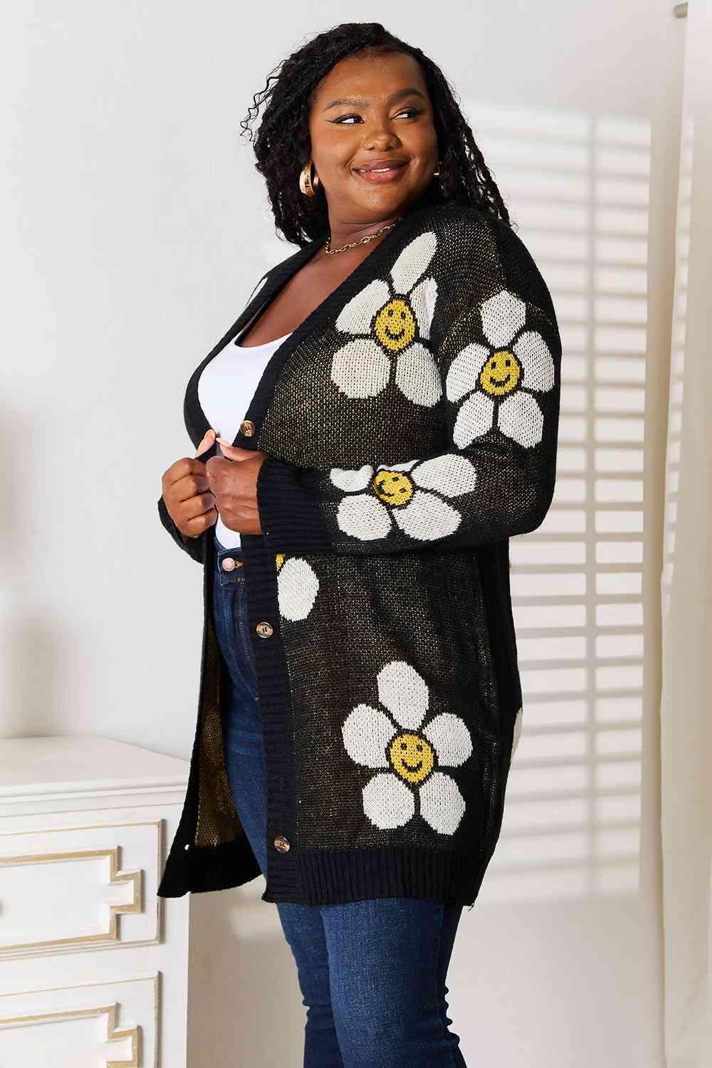 Button Down Longline Women's Floral Cardigan-MXSTUDIO.COM