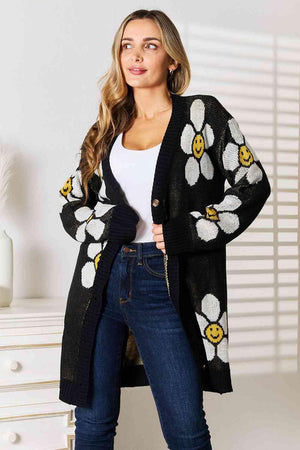 Button Down Longline Women's Floral Cardigan-MXSTUDIO.COM