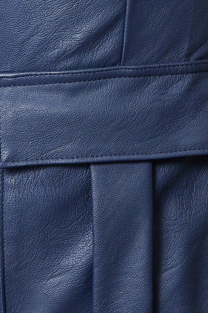 a close up of a blue leather jacket