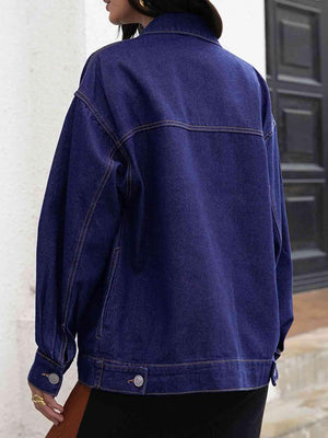 Buttoned Collared Denim Jacket - MXSTUDIO.COM