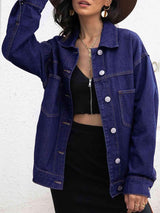 Buttoned Collared Denim Jacket - MXSTUDIO.COM