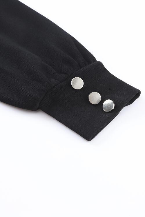 Buttoned Cuff Detail V Neck Knit Sweater-MXSTUDIO.COM