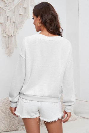 Buttoned Cuff Detail V Neck Knit Sweater-MXSTUDIO.COM