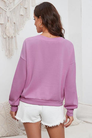 Buttoned Cuff Detail V Neck Knit Sweater-MXSTUDIO.COM