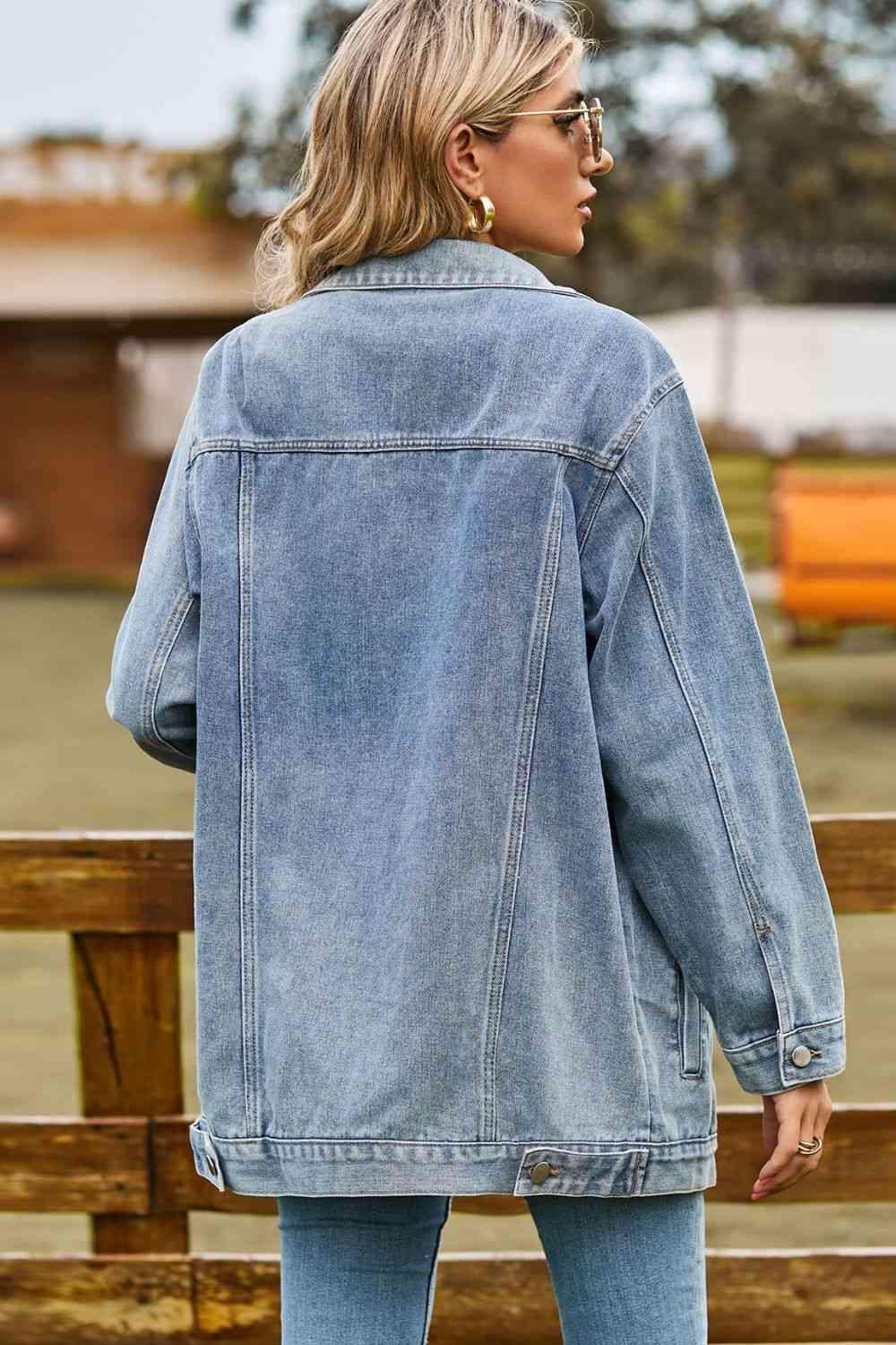 Buttoned Flap Pocket Denim Jacket - MXSTUDIO.COM