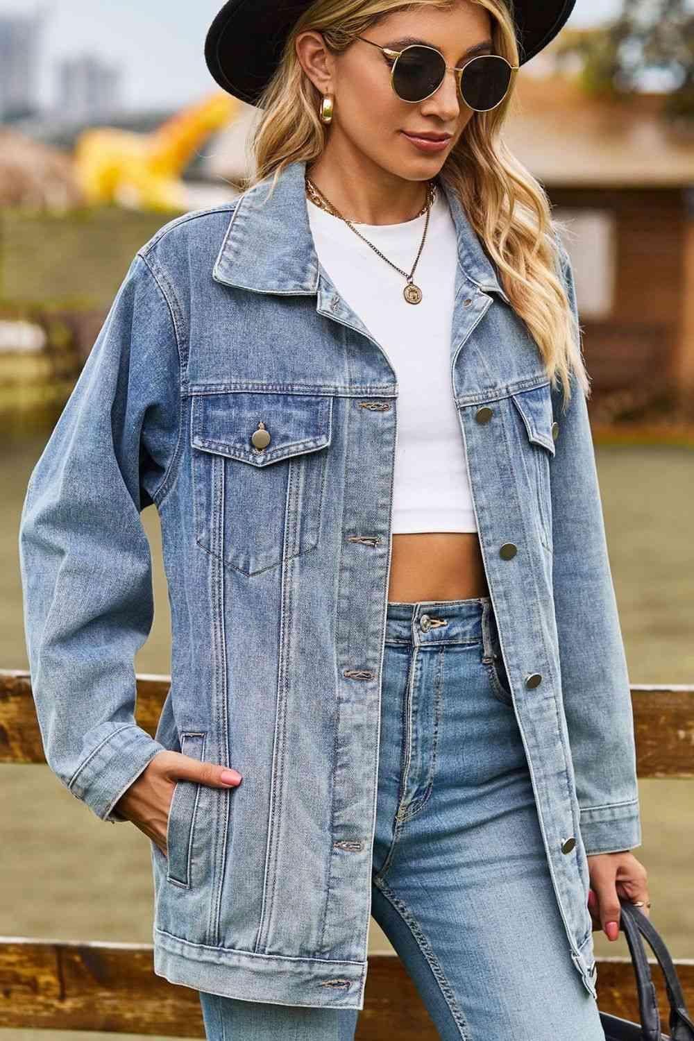 Buttoned Flap Pocket Denim Jacket - MXSTUDIO.COM