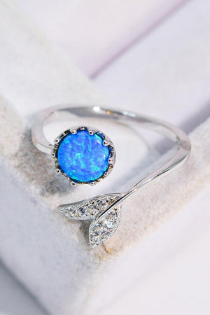 Bypass Design Fishtail Inlaid Round Blue Opal Ring - MXSTUDIO.COM