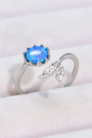 Bypass Design Fishtail Inlaid Round Blue Opal Ring - MXSTUDIO.COM