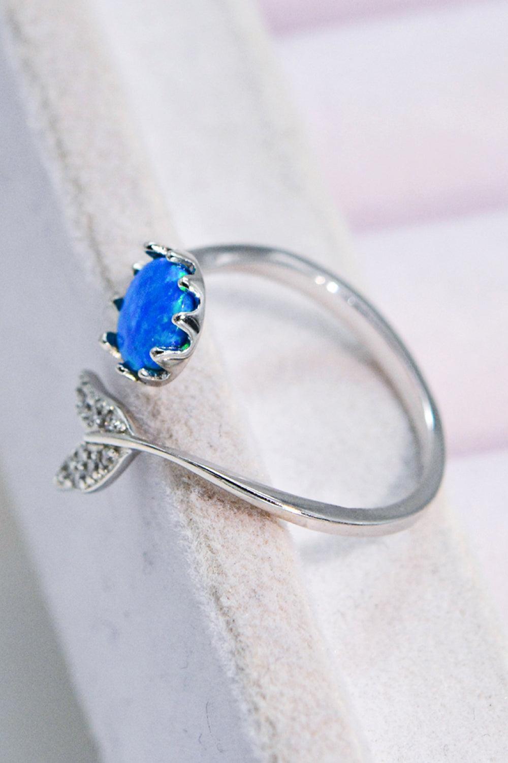 Bypass Design Fishtail Inlaid Round Blue Opal Ring - MXSTUDIO.COM