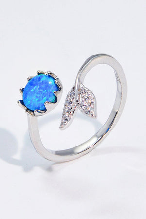 Bypass Design Fishtail Inlaid Round Blue Opal Ring - MXSTUDIO.COM