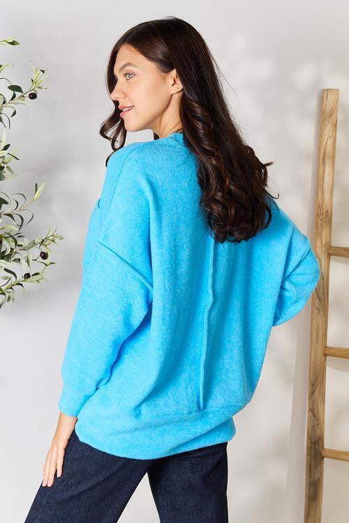 Calm And Comfy Long Sleeve Sky Blue Sweater-MXSTUDIO.COM