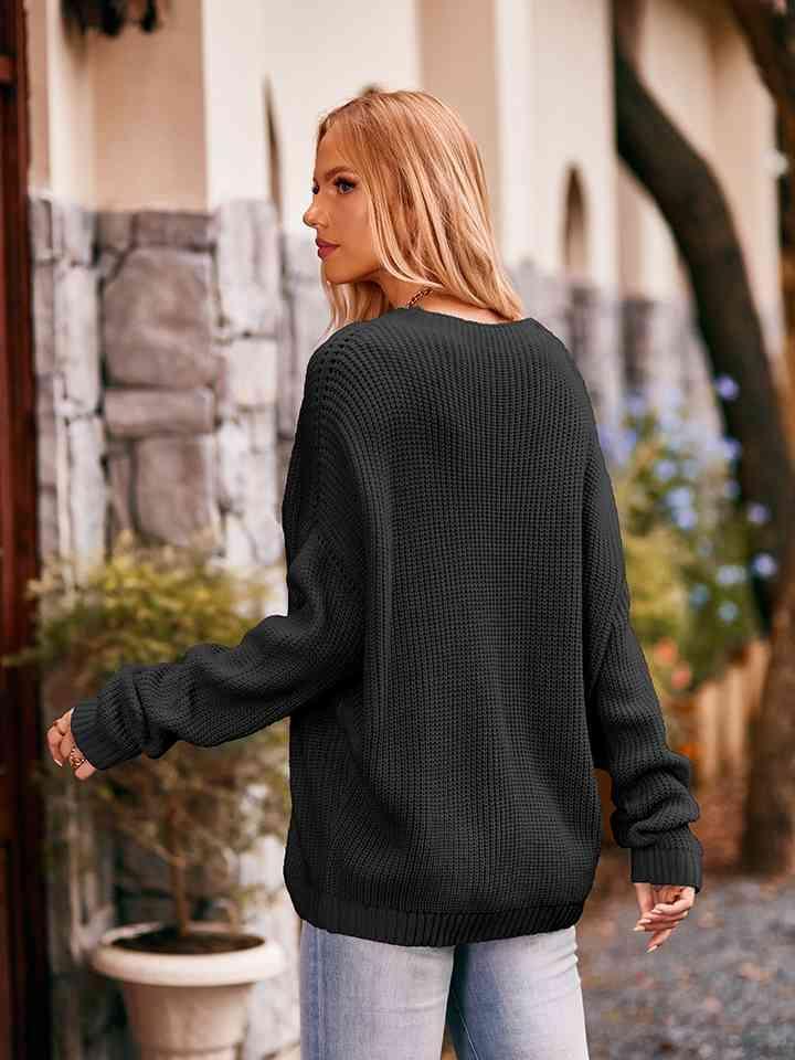 Calm And Comfy Pocketed Waffle-Knit Sweater - MXSTUDIO.COM