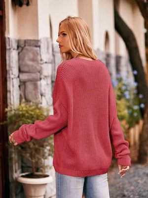 Calm And Comfy Pocketed Waffle-Knit Sweater - MXSTUDIO.COM