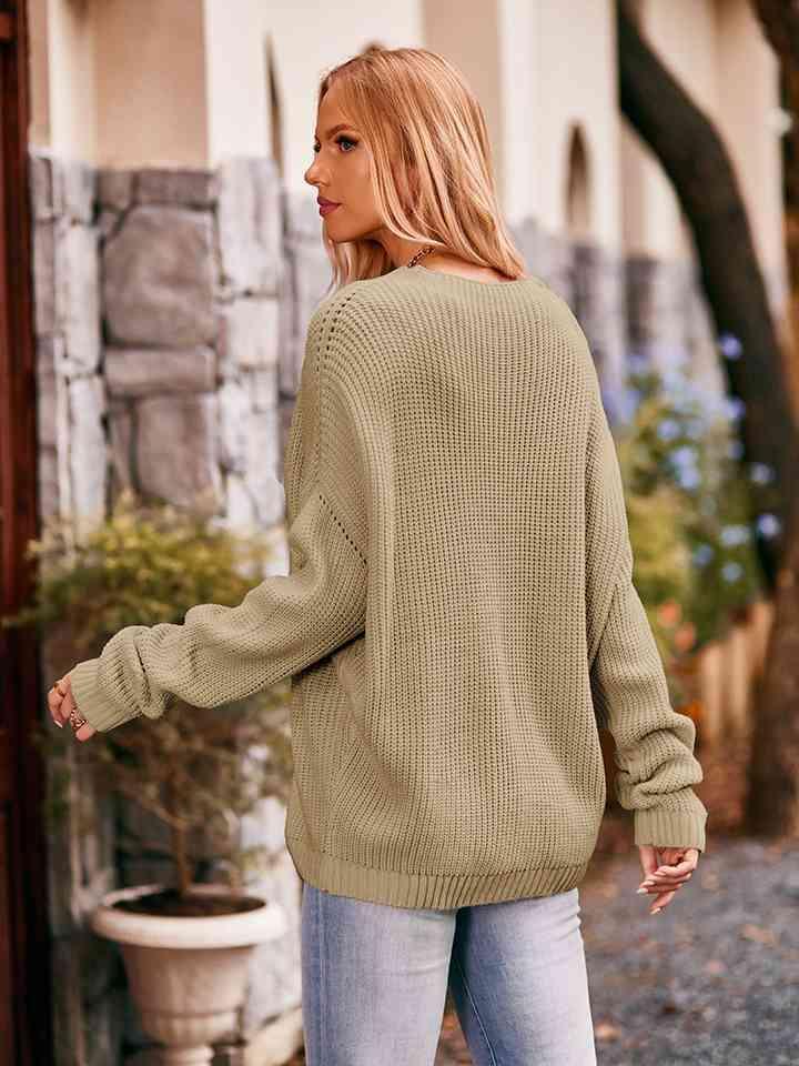 Calm And Comfy Pocketed Waffle-Knit Sweater - MXSTUDIO.COM