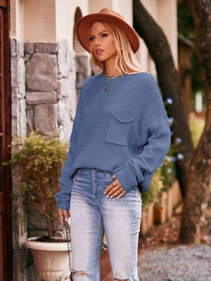 Calm And Comfy Pocketed Waffle-Knit Sweater - MXSTUDIO.COM