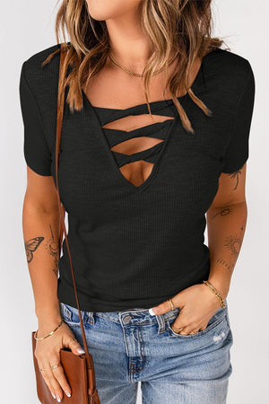 Calm And Contented Strappy Short Sleeve Blouse - MXSTUDIO.COM