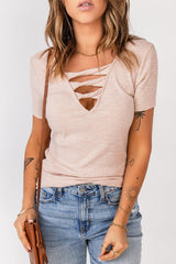 Calm And Contented Strappy Short Sleeve Blouse - MXSTUDIO.COM