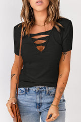 Calm And Contented Strappy Short Sleeve Blouse - MXSTUDIO.COM