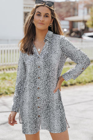 Calm And Easy Long Sleeve Collared Mini Dress - MXSTUDIO.COM