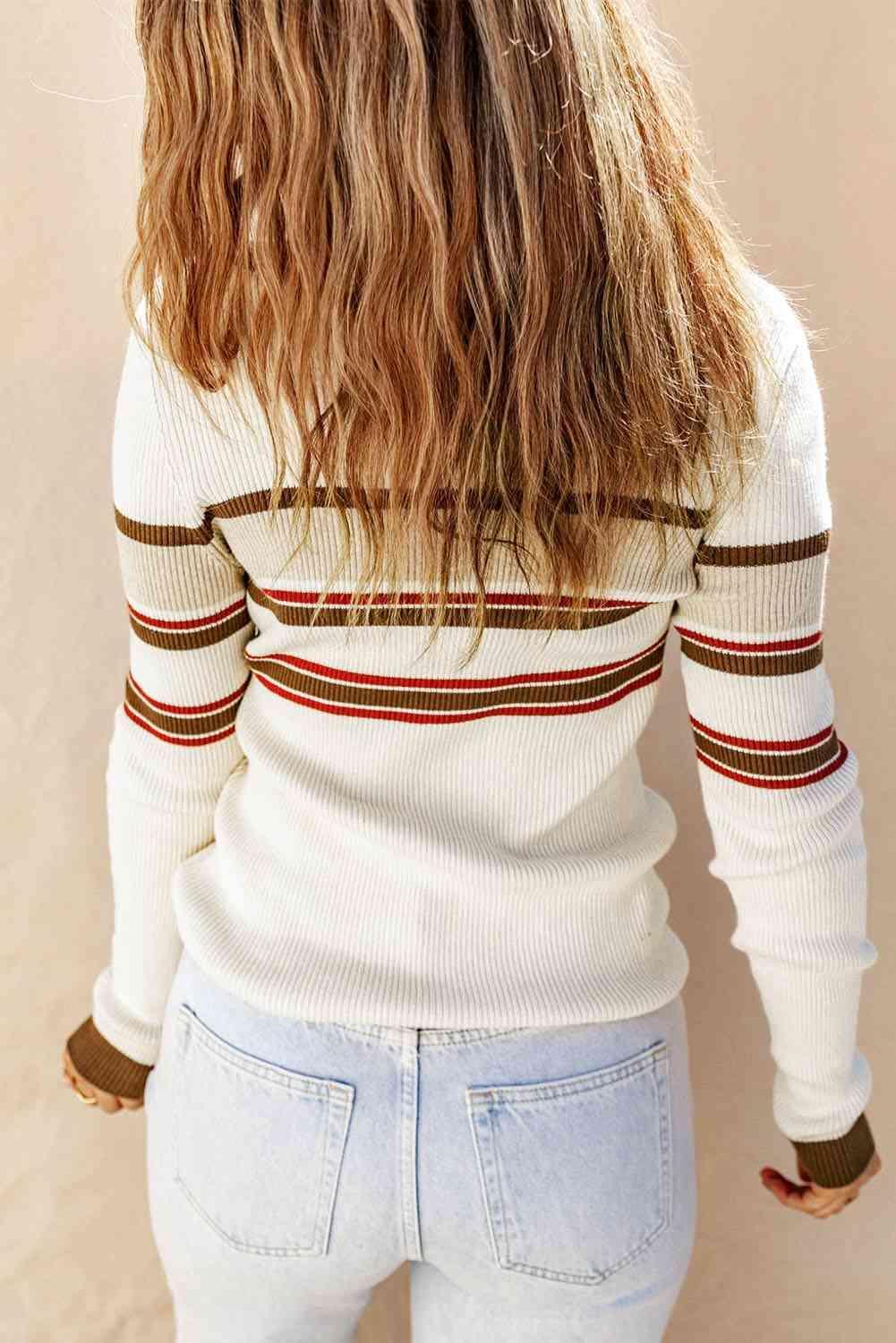 Calm And Warm Collared Knit Long Sleeve Top-MXSTUDIO.COM