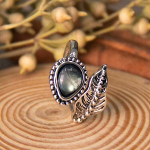 Calm Life Alloy Moonstone Leaf Bypass Ring-MXSTUDIO.COM