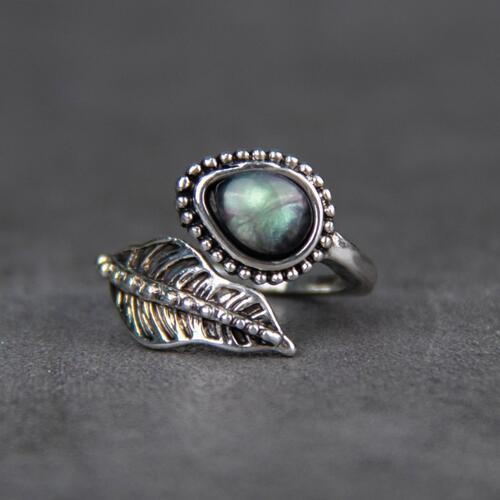 Calm Life Alloy Moonstone Leaf Bypass Ring-MXSTUDIO.COM