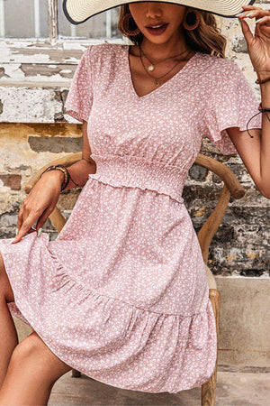 Calm Pink V-Neck Tiered Dress - MXSTUDIO.COM