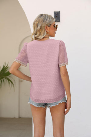 Calm Saturday Short Sleeve V Neck Blouse - MXSTUDIO.COM