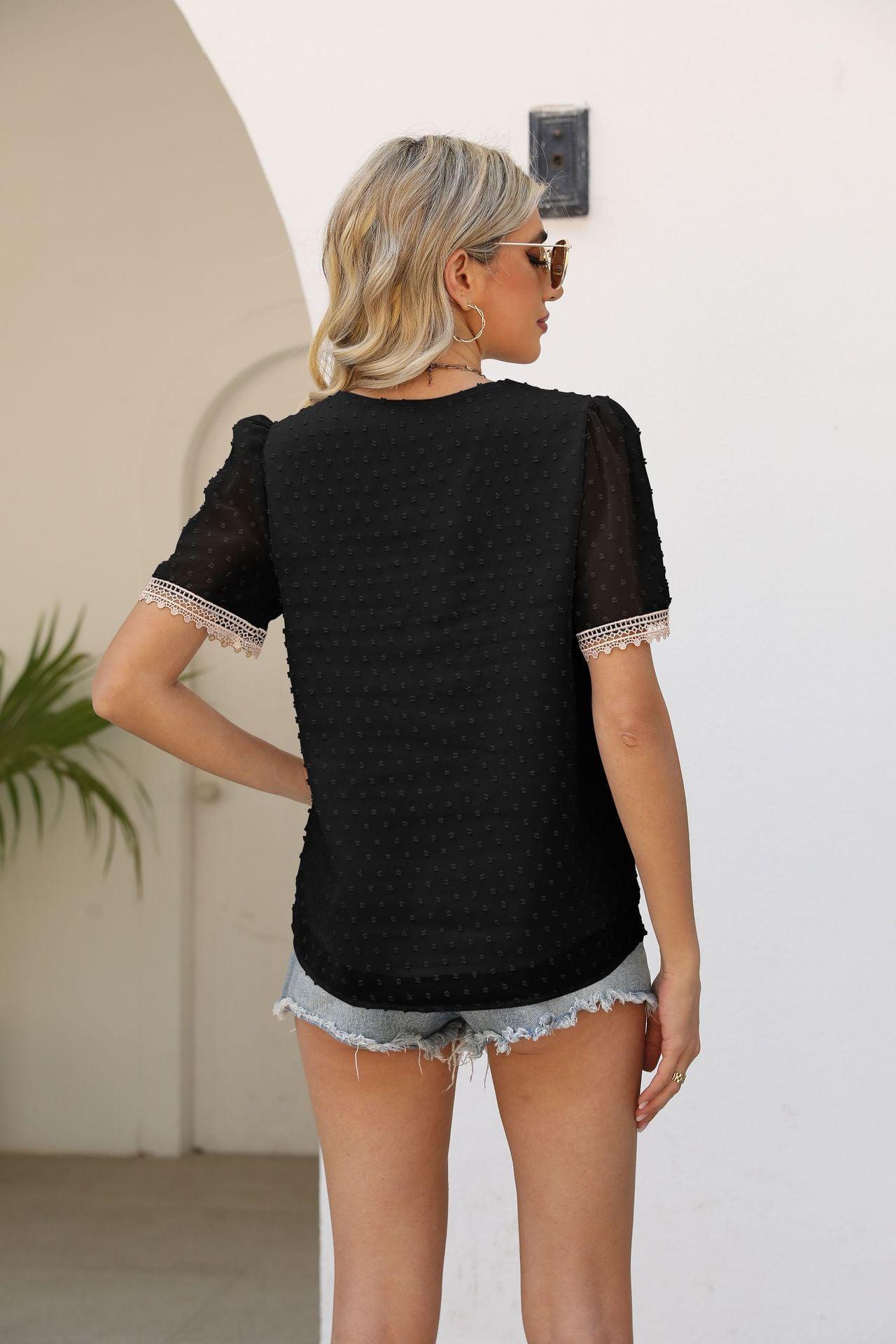 Calm Saturday Short Sleeve V Neck Blouse - MXSTUDIO.COM